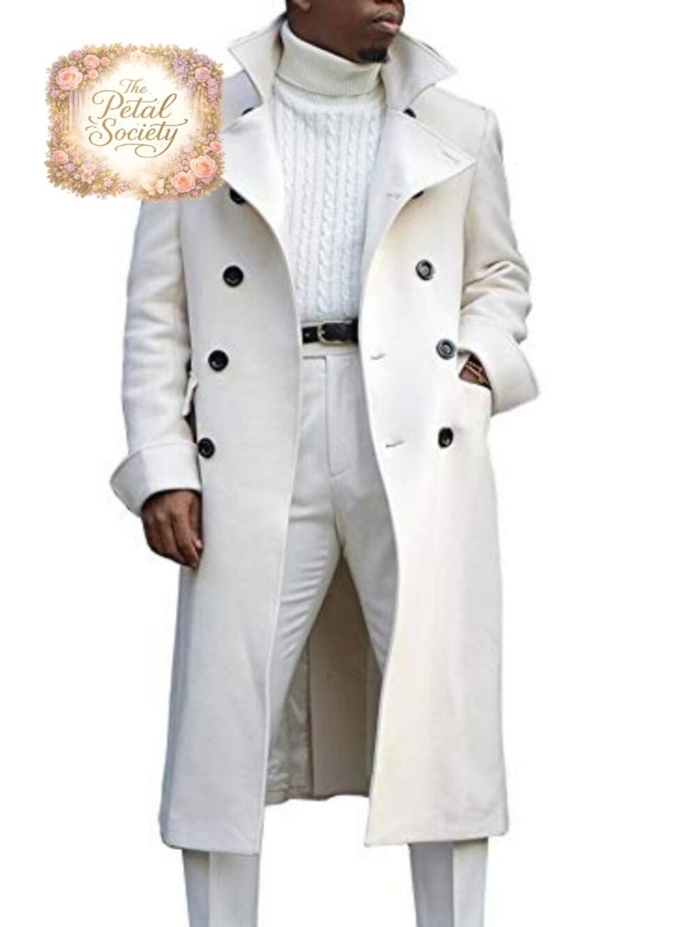 Men's Double Breasted Notch Lapel Long Trench Coat Cotton Blend Peacoat